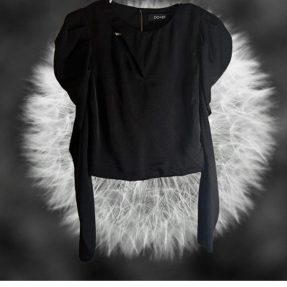 Do and Be small long sleeve black polyester blend stretch woman's blouse.